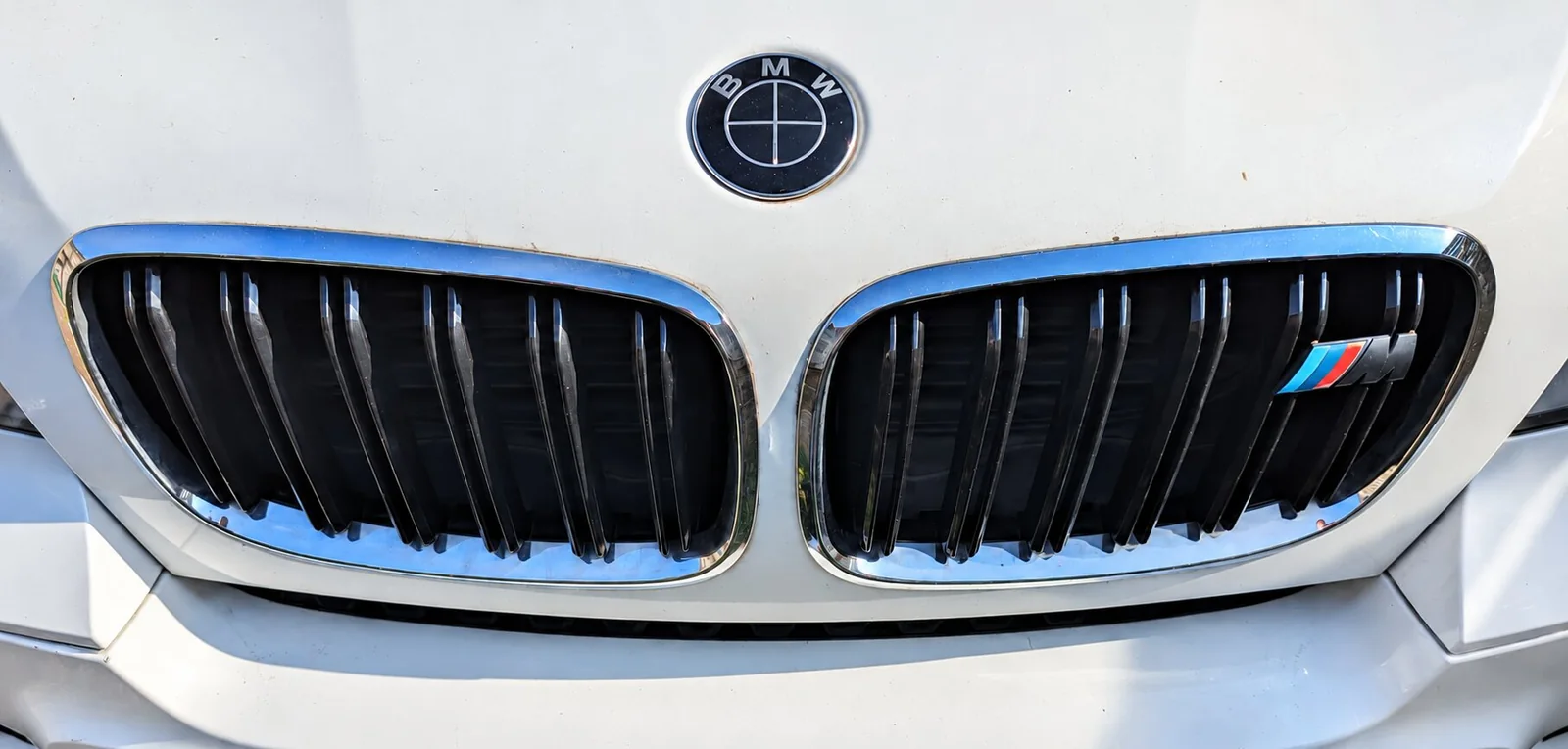 BMW X5 front grilles with chrome surrounds, black slats and a coloured grille badge