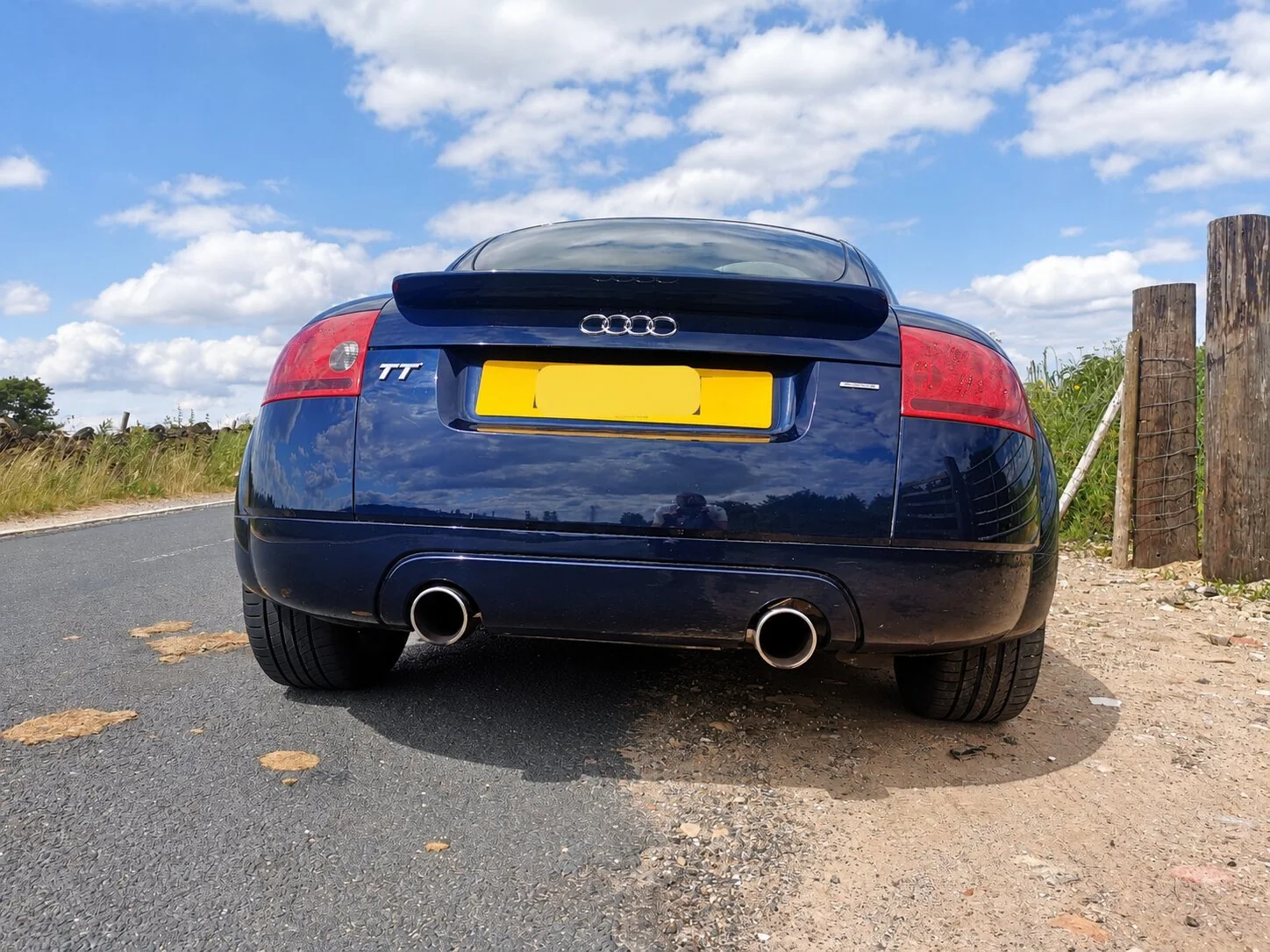 Rear view of a blue Audi TT