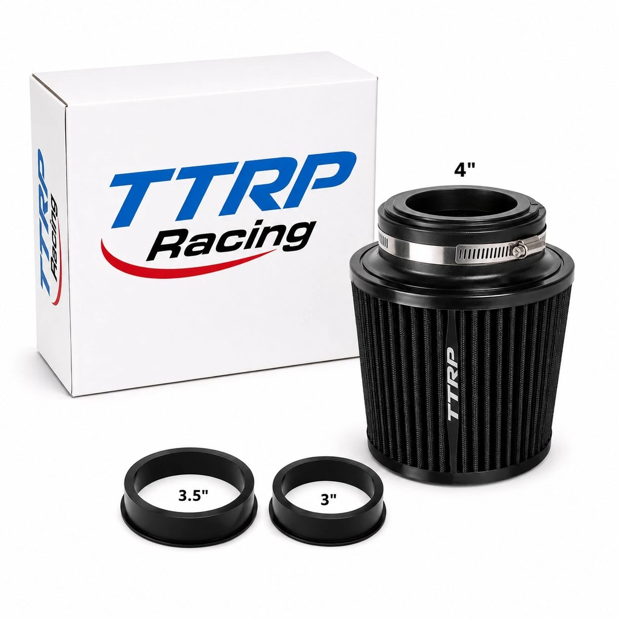 TTRP Racing Universal Cone Air Filter - Black - 4 Inch with 3 and 3.5 Inch Reducers