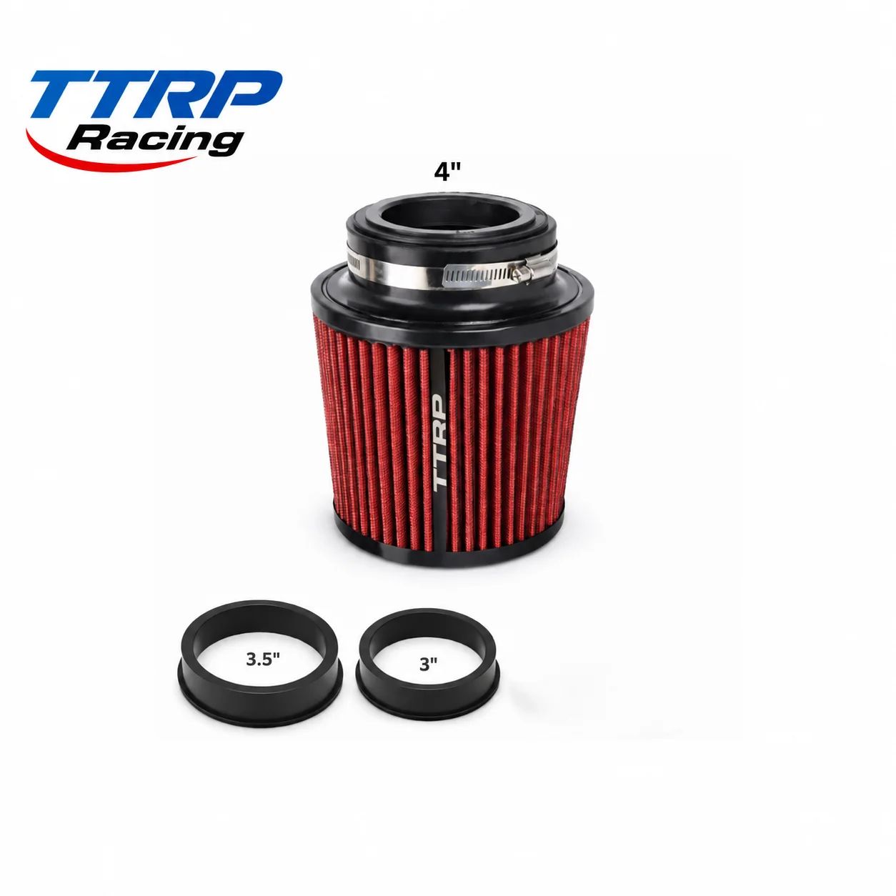 Red TTRP cone air filter with 3.5-inch and 3-inch reducer rings